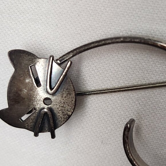 VINTAGE Sterling BEAU Cat Pin Brooch Signed - Picture 5 of 16